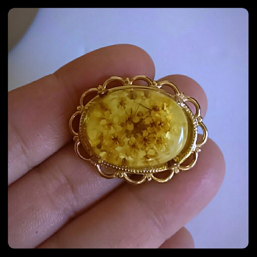 Vintage Dried Flowers Lucite pin brooch